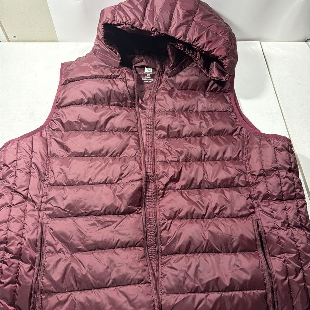 Nuvano Puffer Vest Womens XL Burgundy Sleeveless Pockets Full Zip